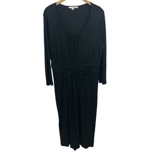 Boden Womens Mabel Jersey Dress 16L Black Ruched Knee Length Classic Office